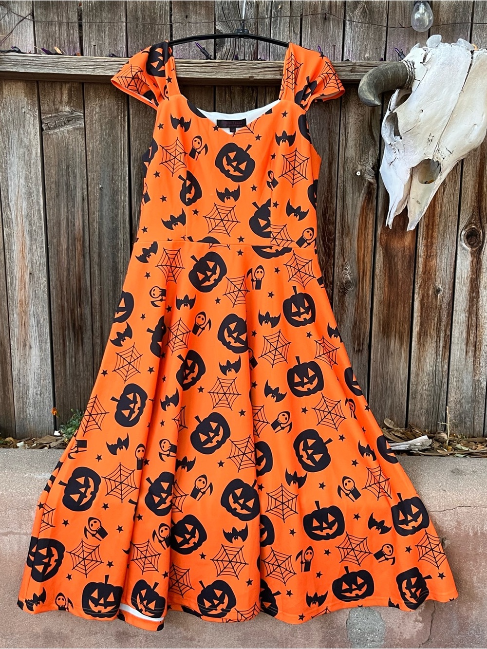 Halloween Pumpkin Print Whimsigoth Dress - Orange & Black